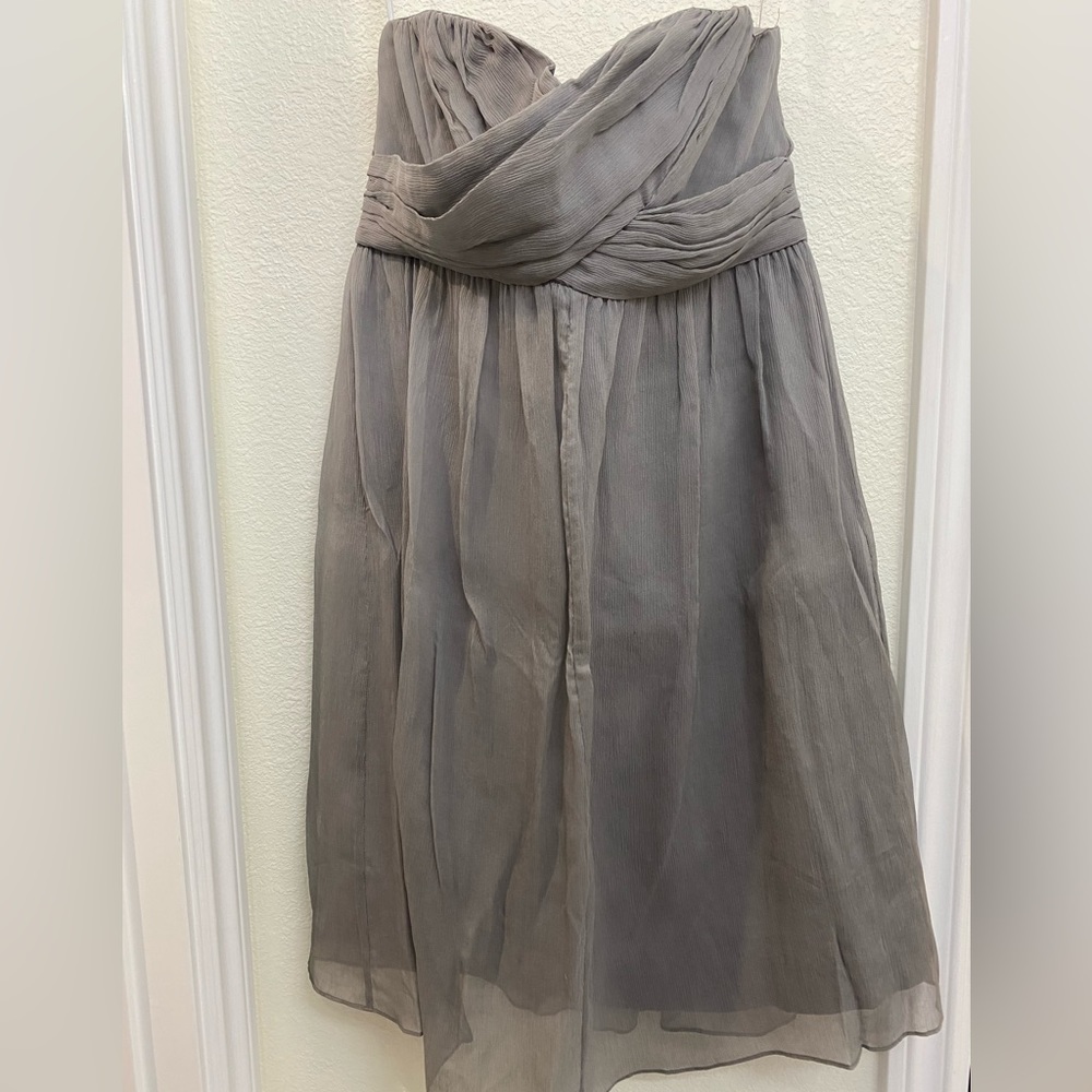 J Crew Silk Chiffon Strapless Dress Grey Color - Bridesmaid Formal; size 6